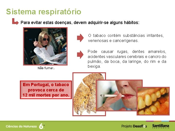 Sistema respiratório Para evitar estas doenças, devem adquirir-se alguns hábitos: O tabaco contém substâncias