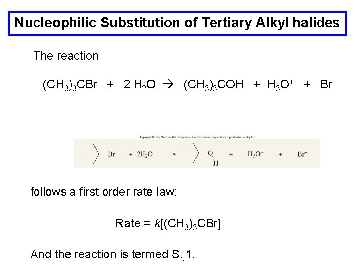 Nucleophilic Substitution of Tertiary Alkyl halides The reaction (CH 3)3 CBr + 2 H