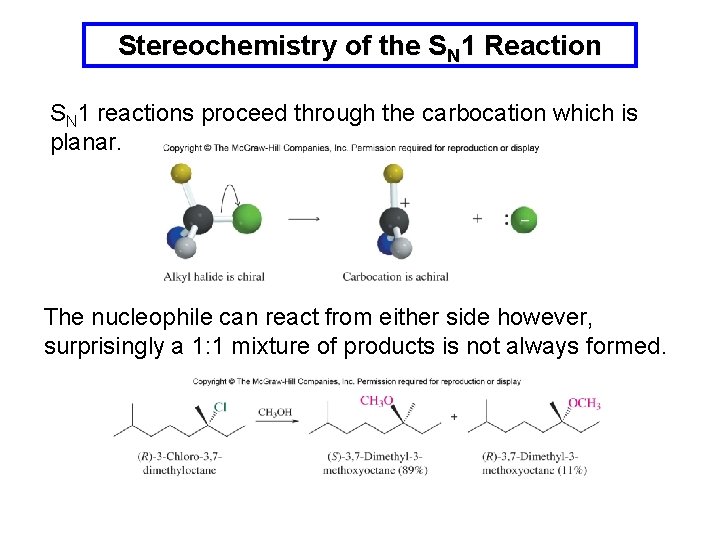 Stereochemistry of the SN 1 Reaction SN 1 reactions proceed through the carbocation which