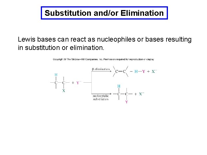 Substitution and/or Elimination Lewis bases can react as nucleophiles or bases resulting in substitution