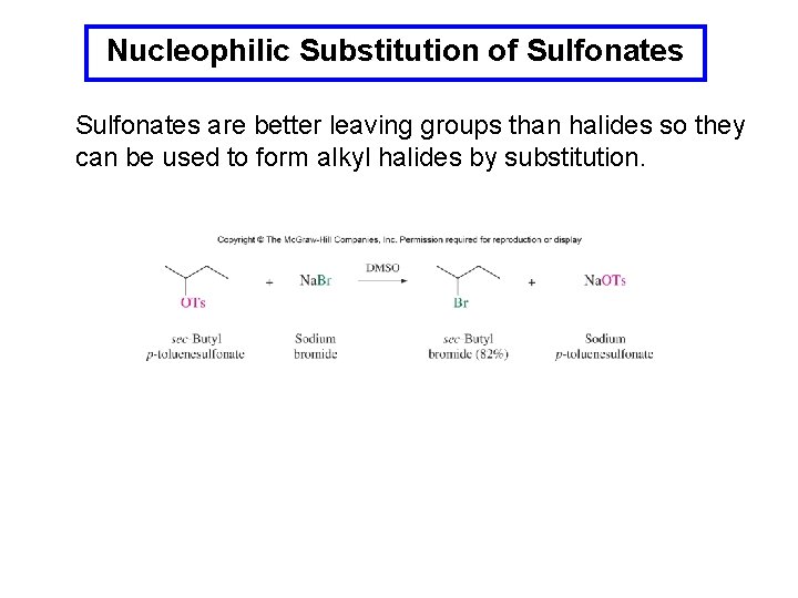 Nucleophilic Substitution of Sulfonates are better leaving groups than halides so they can be