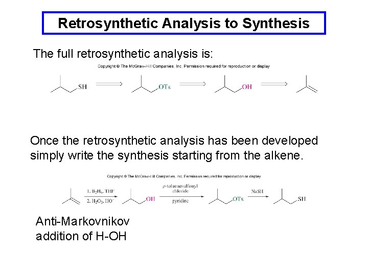 Retrosynthetic Analysis to Synthesis The full retrosynthetic analysis is: Once the retrosynthetic analysis has