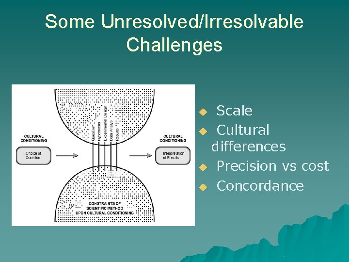 Some Unresolved/Irresolvable Challenges Scale u Cultural differences u Precision vs cost u Concordance u