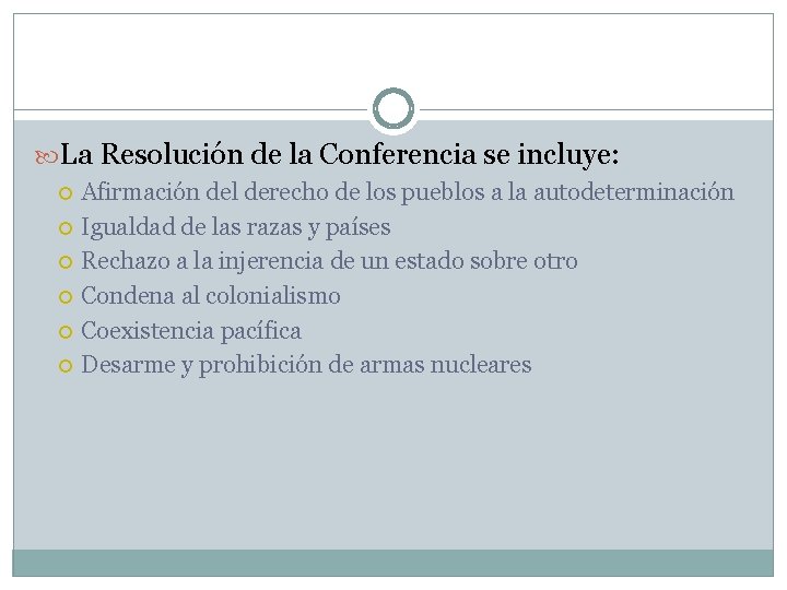  La Resolución de la Conferencia se incluye: Afirmación del derecho de los pueblos