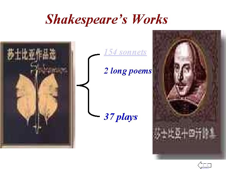 Shakespeare’s Works 154 sonnets 2 long poems 37 plays 13 