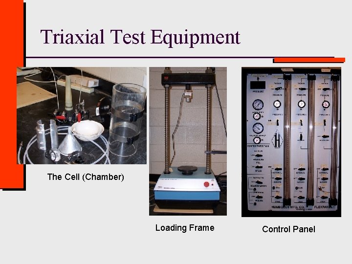 Triaxial Test Equipment The Cell (Chamber) Loading Frame Control Panel 