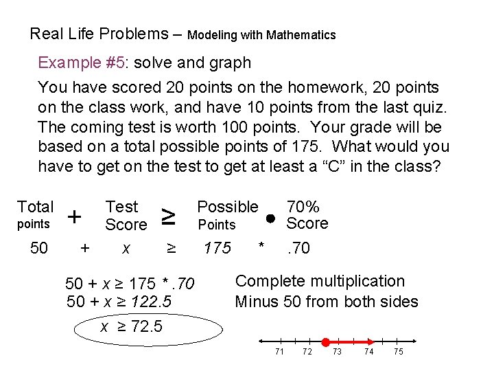 Real Life Problems – Modeling with Mathematics Example #5: solve and graph You have
