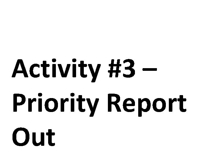 Activity #3 – Priority Report Out 