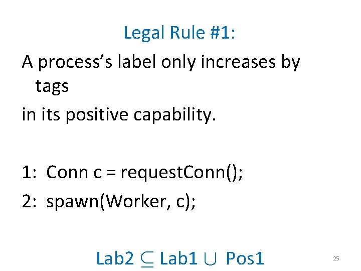 Legal Rule #1: A process’s label only increases by tags in its positive capability.