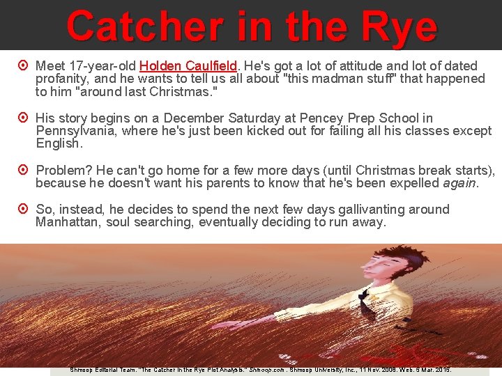 Catcher in the Rye Meet 17 -year-old Holden Caulfield. He's got a lot of