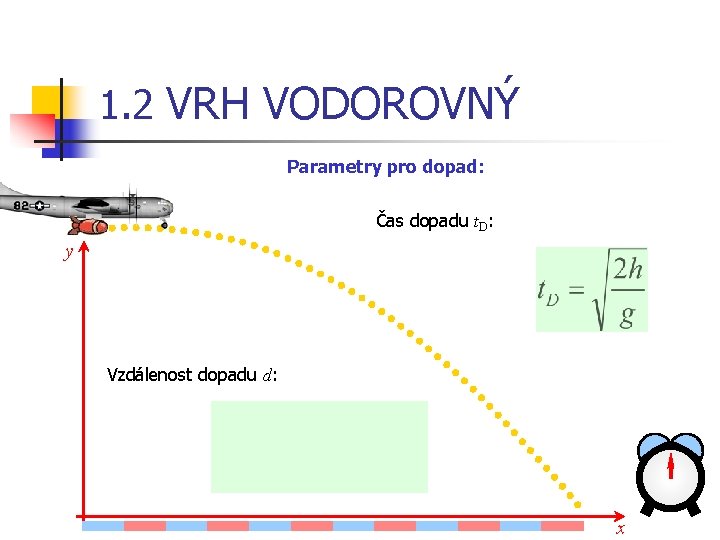 1. 2 VRH VODOROVNÝ Parametry pro dopad: Čas dopadu t. D: y Vzdálenost dopadu