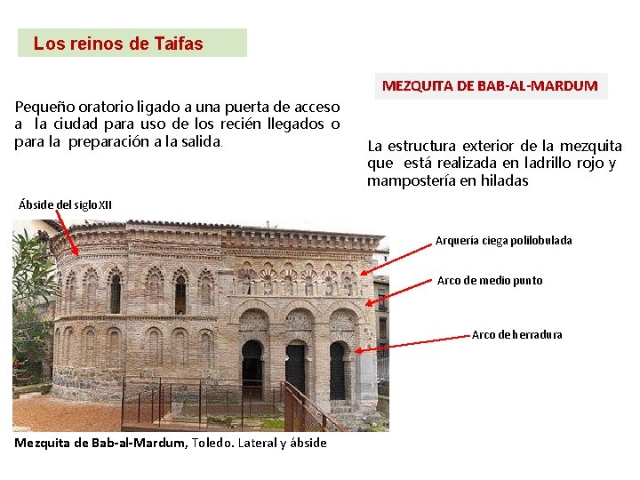 Los reinos de Taifas MEZQUITA DE BAB-AL-MARDUM Pequeño oratorio ligado a una puerta de