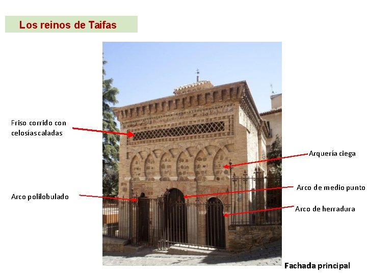 Los reinos de Taifas Friso corrido con celosías caladas Arquería ciega Arco polilobulado Arco
