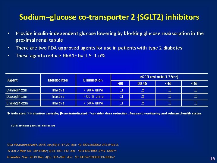 Sodium–glucose co-transporter 2 (SGLT 2) inhibitors • • • Provide insulin-independent glucose lowering by