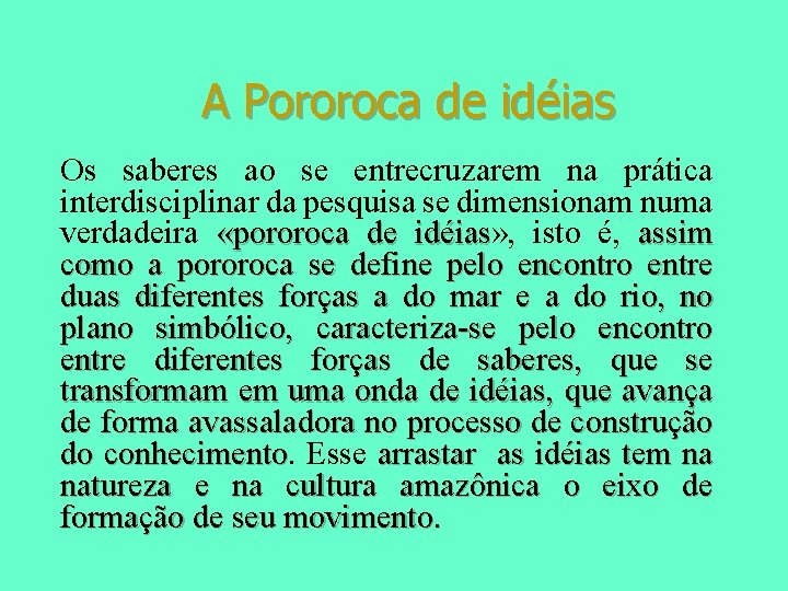 A Pororoca de idéias Os saberes ao se entrecruzarem na prática interdisciplinar da pesquisa