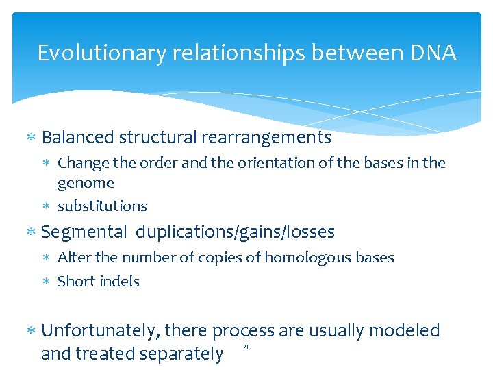 Evolutionary relationships between DNA Balanced structural rearrangements Change the order and the orientation of