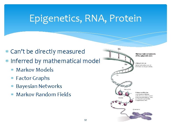 Epigenetics, RNA, Protein Can’t be directly measured Inferred by mathematical model Markov Models Factor