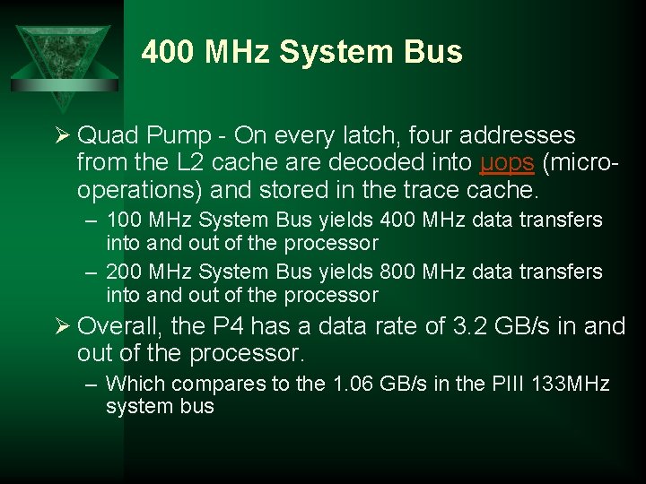 400 MHz System Bus Ø Quad Pump - On every latch, four addresses from
