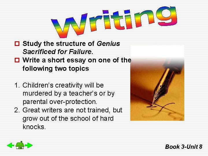 p Study the structure of Genius Sacrificed for Failure. p Write a short essay