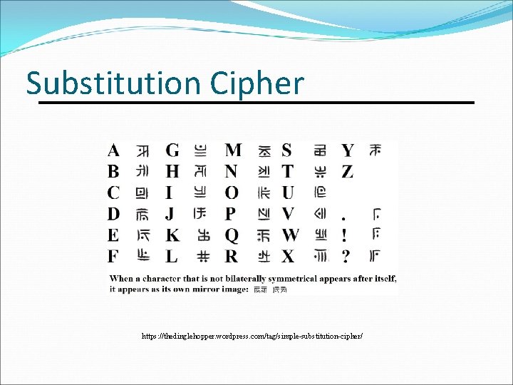 Substitution Cipher https: //thedinglehopper. wordpress. com/tag/simple-substitution-cipher/ 