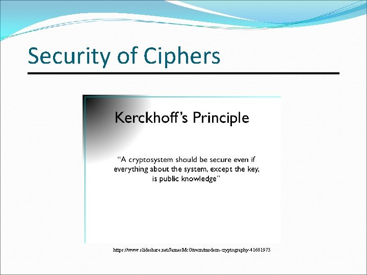 Security of Ciphers https: //www. slideshare. net/James. Mc. Givern/modern-cryptography-41681973 