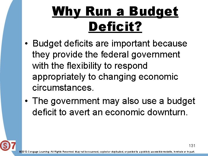 Why Run a Budget Deficit? • Budget deficits are important because they provide the