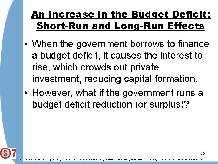 An Increase in the Budget Deficit: Short-Run and Long-Run Effects • When the government