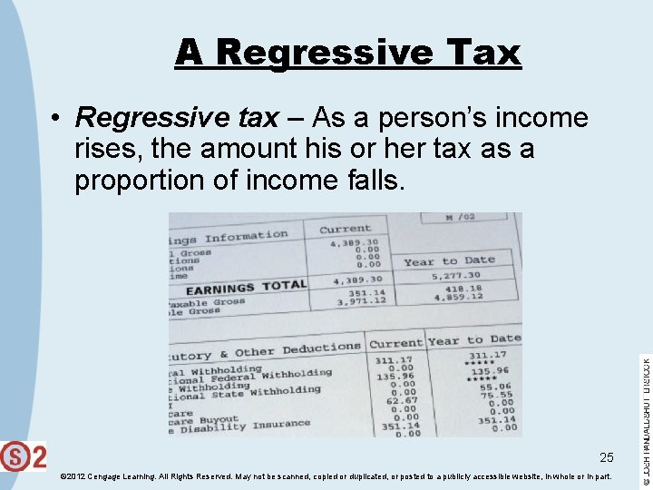 A Regressive Tax • Regressive tax – As a person’s income rises, the amount
