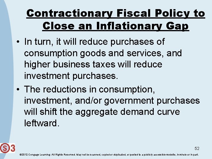 Contractionary Fiscal Policy to Close an Inflationary Gap • In turn, it will reduce