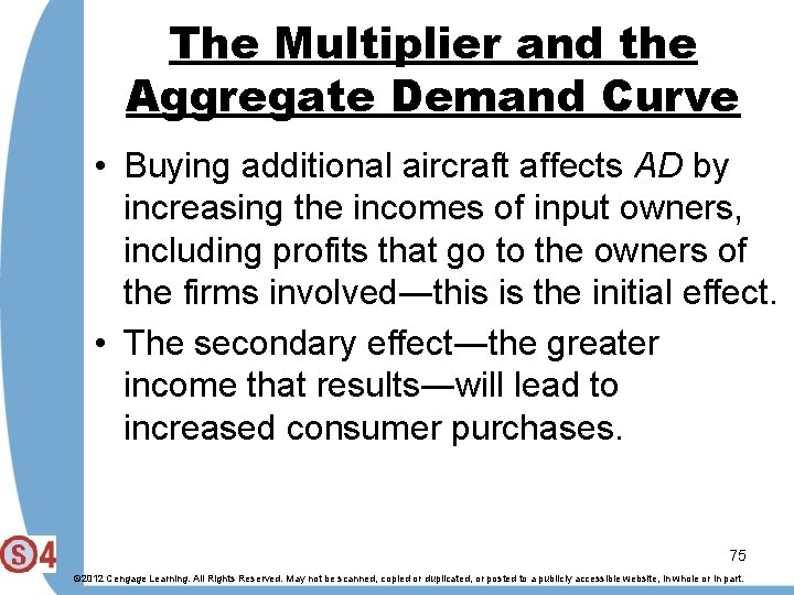 The Multiplier and the Aggregate Demand Curve • Buying additional aircraft affects AD by