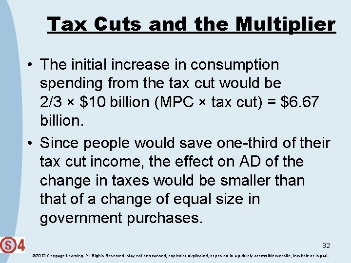 Tax Cuts and the Multiplier • The initial increase in consumption spending from the