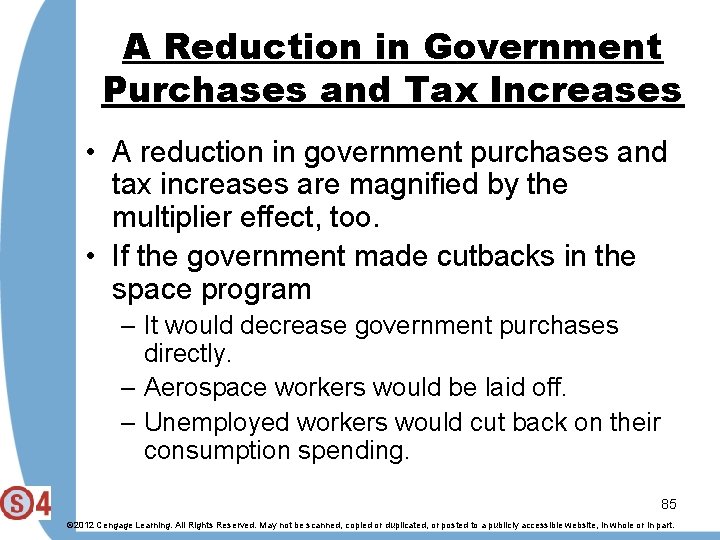 A Reduction in Government Purchases and Tax Increases • A reduction in government purchases
