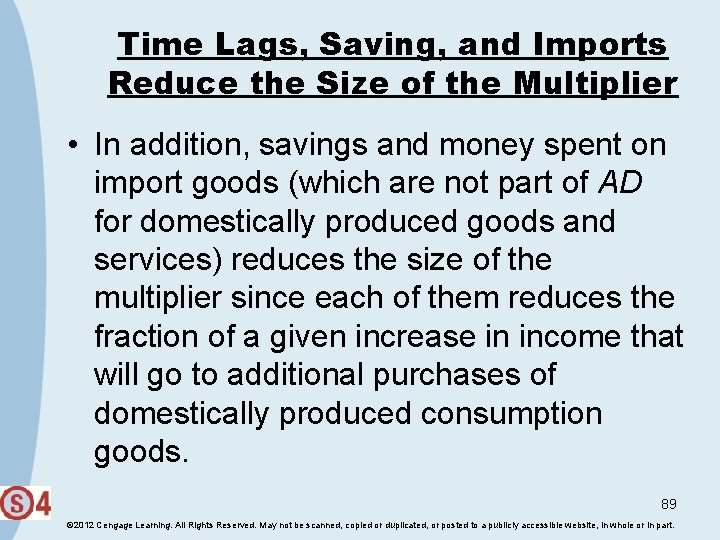 Time Lags, Saving, and Imports Reduce the Size of the Multiplier • In addition,