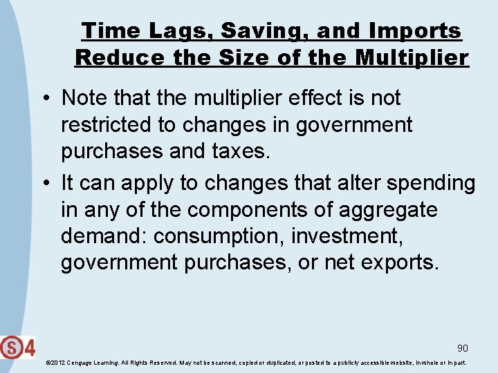 Time Lags, Saving, and Imports Reduce the Size of the Multiplier • Note that