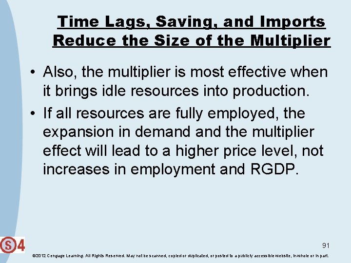 Time Lags, Saving, and Imports Reduce the Size of the Multiplier • Also, the