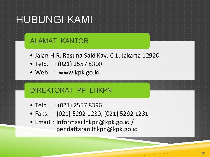 HUBUNGI KAMI ALAMAT KANTOR • Jalan H. R. Rasuna Said Kav. C 1, Jakarta