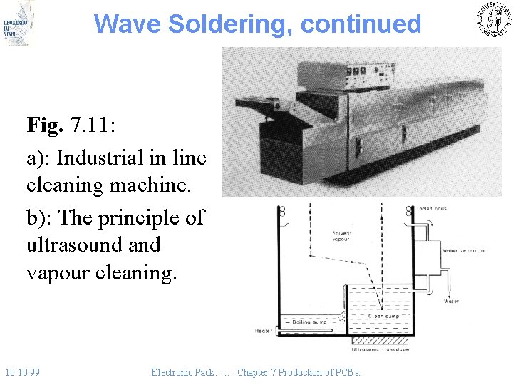 Wave Soldering, continued Fig. 7. 11: a): Industrial in line cleaning machine. b): The