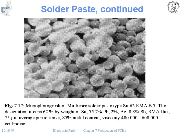 Solder Paste, continued Fig. 7. 17: Microphotograph of Multicore solder paste type Sn 62