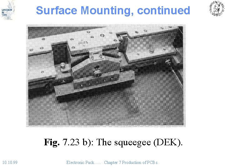 Surface Mounting, continued Fig. 7. 23 b): The squeegee (DEK). 10. 99 Electronic Pack….
