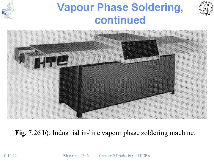Vapour Phase Soldering, continued Fig. 7. 26 b): Industrial in-line vapour phase soldering machine.