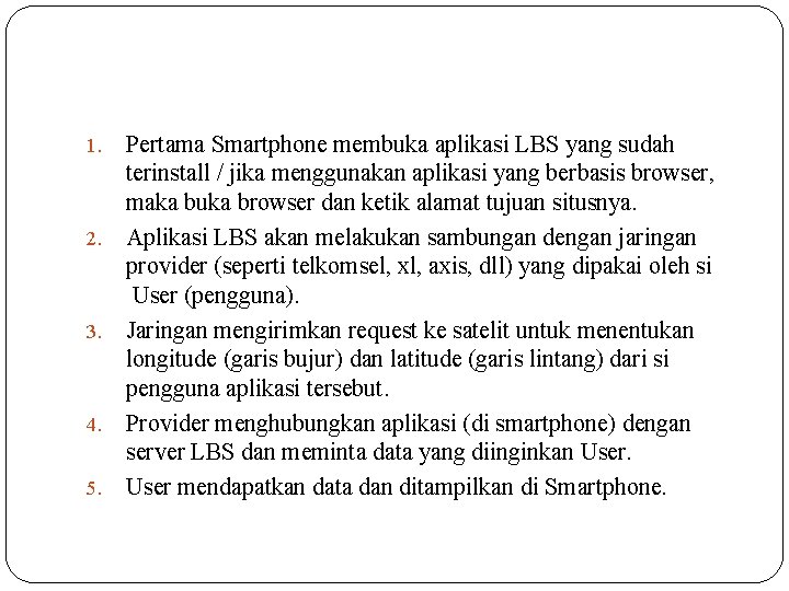 1. 2. 3. 4. 5. Pertama Smartphone membuka aplikasi LBS yang sudah terinstall /