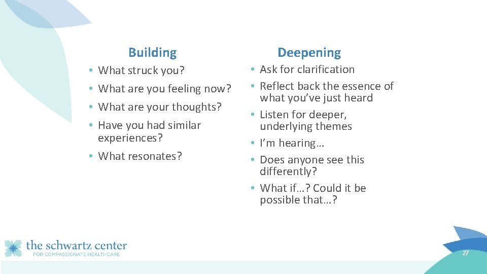 Building What struck you? What are you feeling now? What are your thoughts? Have