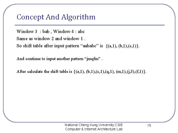 Concept And Algorithm Window 3 : bab , Window 4 : abc Same as