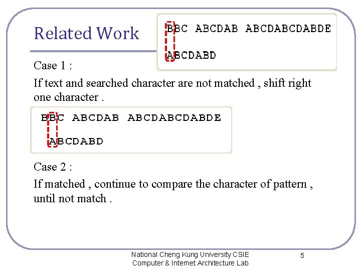 Related Work Case 1 : If text and searched character are not matched ,