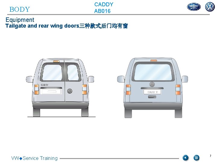 BODY CADDY AB 016 Equipment Tailgate and rear wing doors三种款式后门均有窗 VW◆Service Training 7 