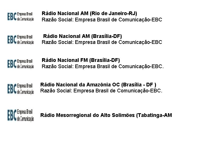Rádio Nacional AM (Rio de Janeiro-RJ) Razão Social: Empresa Brasil de Comunicação-EBC Rádio Nacional