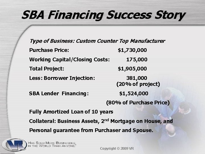 SBA Financing Success Story Type of Business: Custom Counter Top Manufacturer Purchase Price: $1,