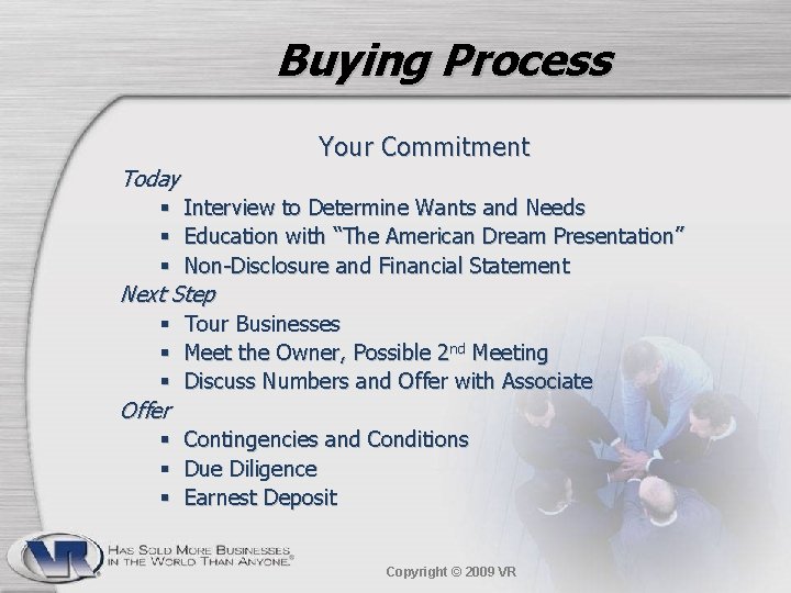 Buying Process Your Commitment Today § Interview to Determine Wants and Needs § Education