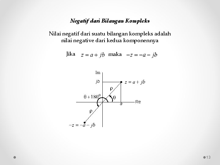 Negatif dari Bilangan Kompleks Nilai negatif dari suatu bilangan kompleks adalah nilai negative dari