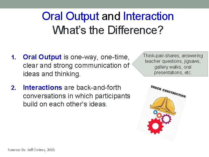 Oral Output and Interaction What’s the Difference? 1. Oral Output is one-way, one-time, clear